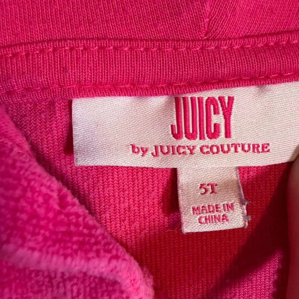 Girls JUICY COUTURE Velour Shocking Pink Full Zip Hoodie Sweatshirt 5T